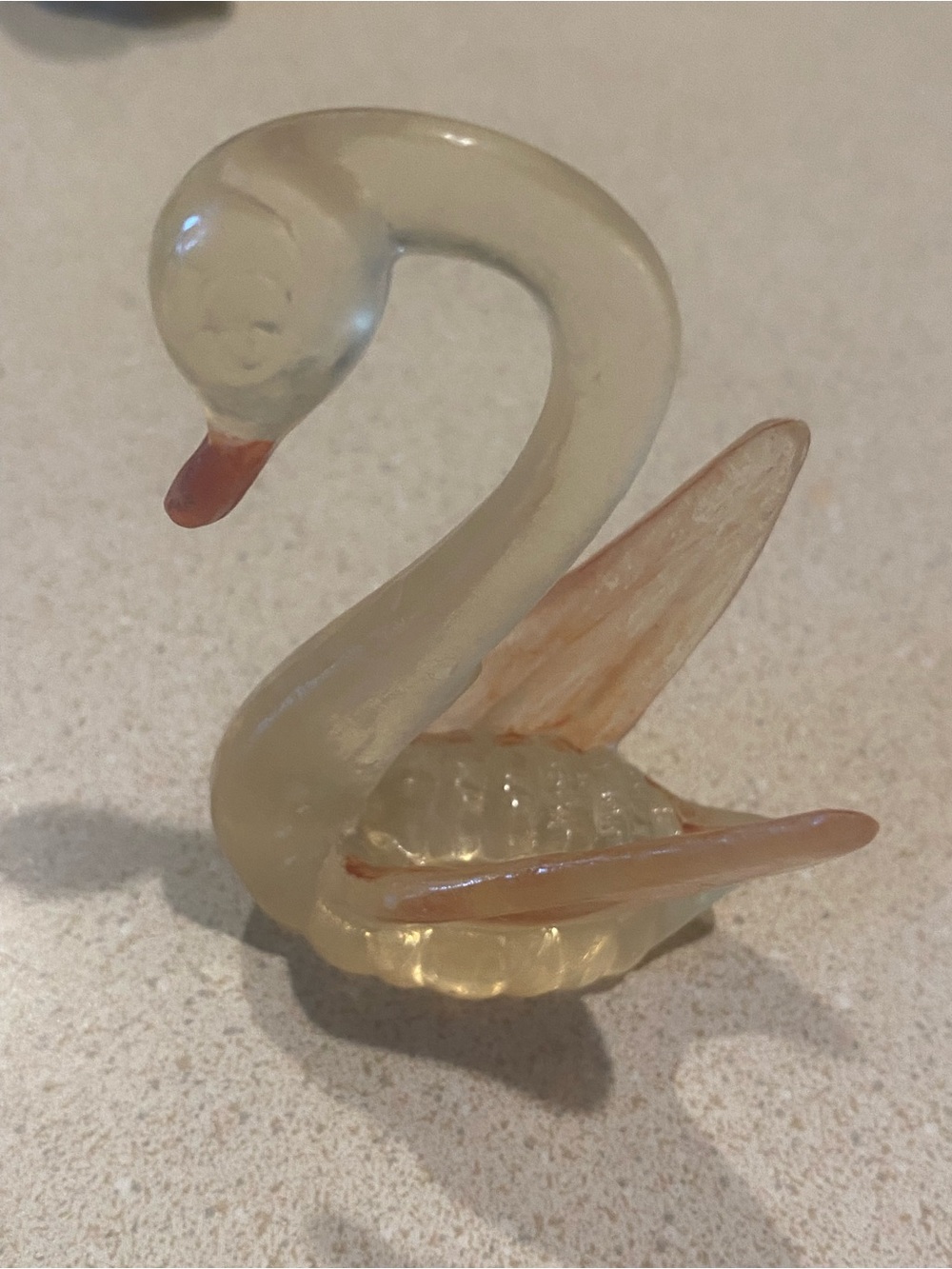 Vintage Lucite Frosted Glass Swan Figurine with Pink Accents